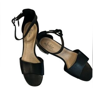Clarks Collection Blk Leather Elisa Dedra Ankle Strap Wrap Sandals Women's Sz 9M